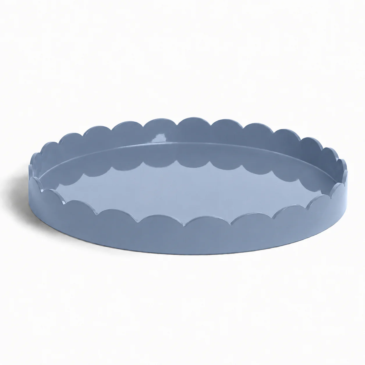 Chambray Blue Round Large Lacquered Scallop Ottoman Tray – Limited Edition