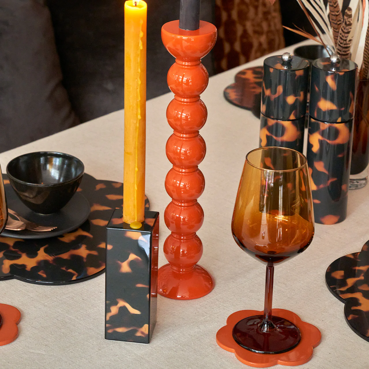 Extra Tall Orange Bobbin Candlestick - 33cm - Image 2