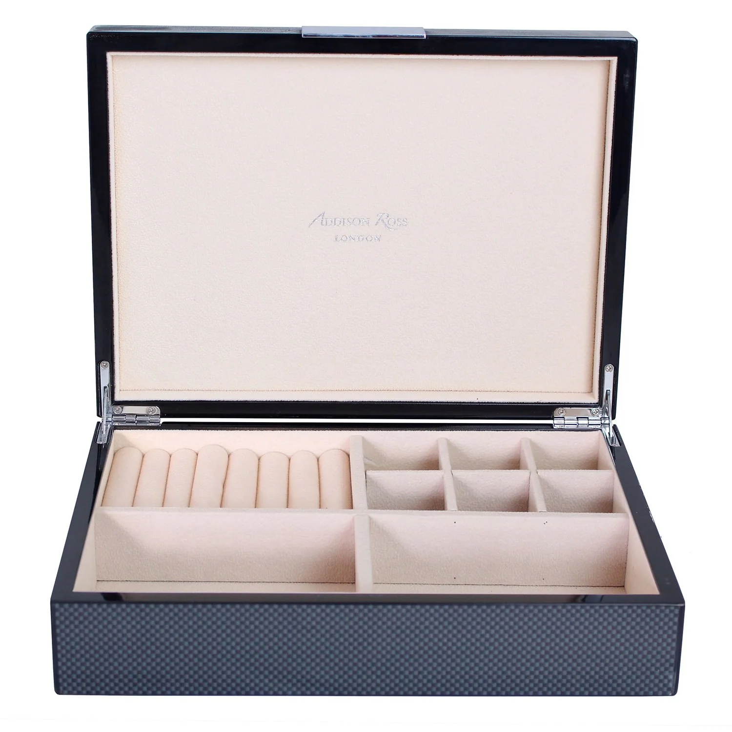 Large Carbon Fibre Jewellery Box with Silver