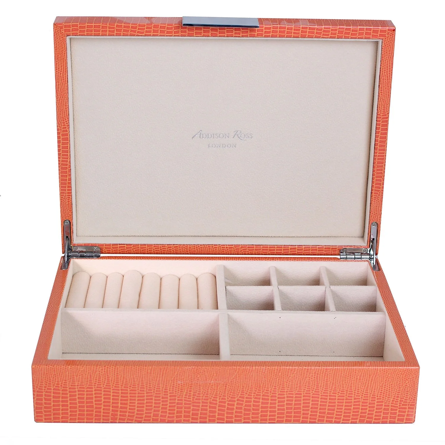 Large Orange Croc Jewellery Box with Silver