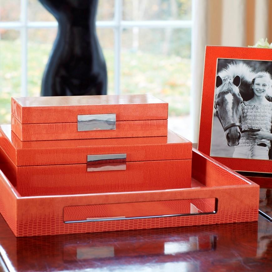 Large Orange Croc Jewellery Box with Silver - Image 2