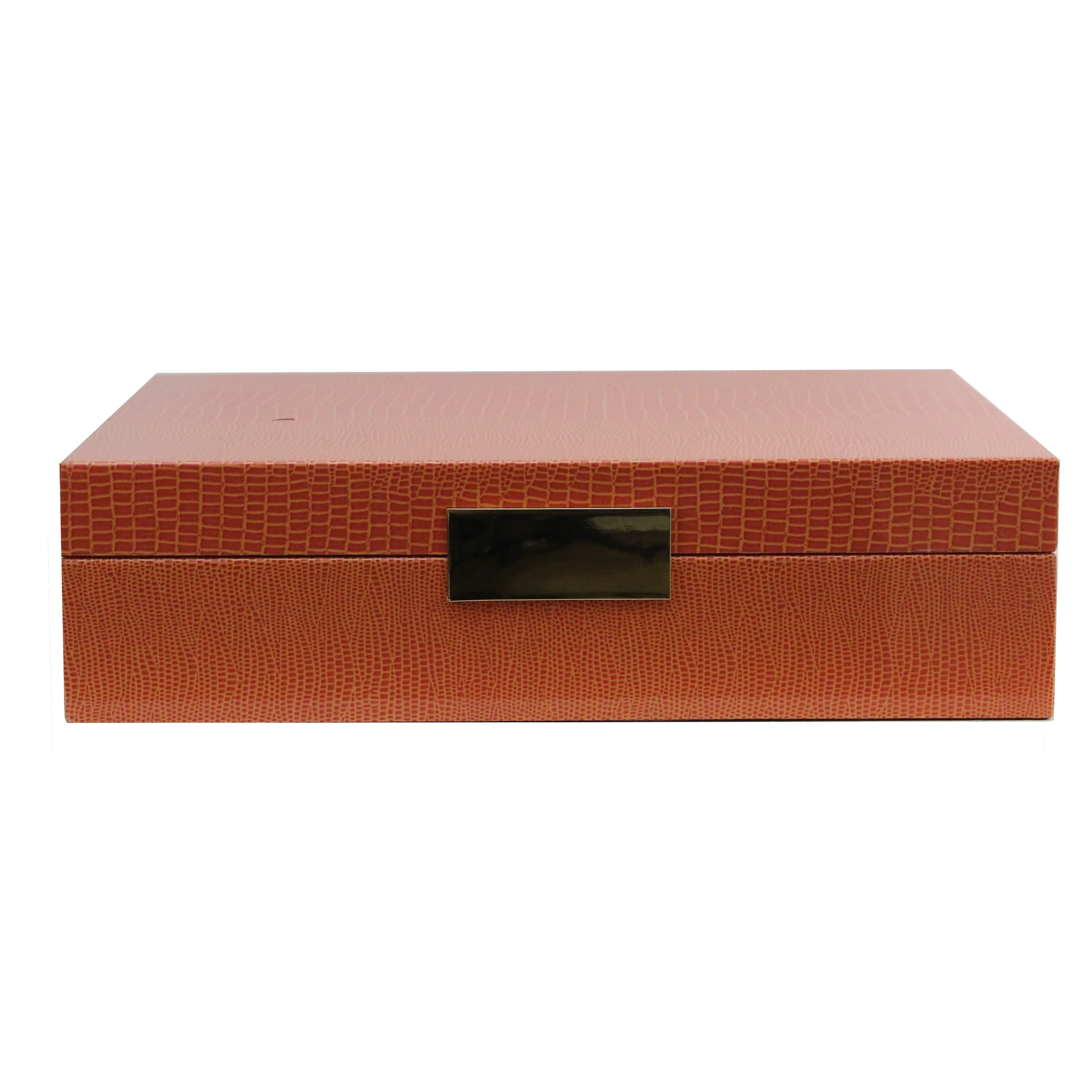 Large Orange Croc Lacquer Box with Gold - Image 2