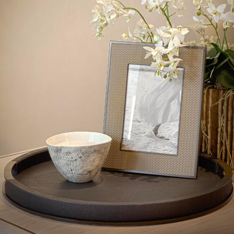 Large Round Anthracite Shagreen Tray - Image 3