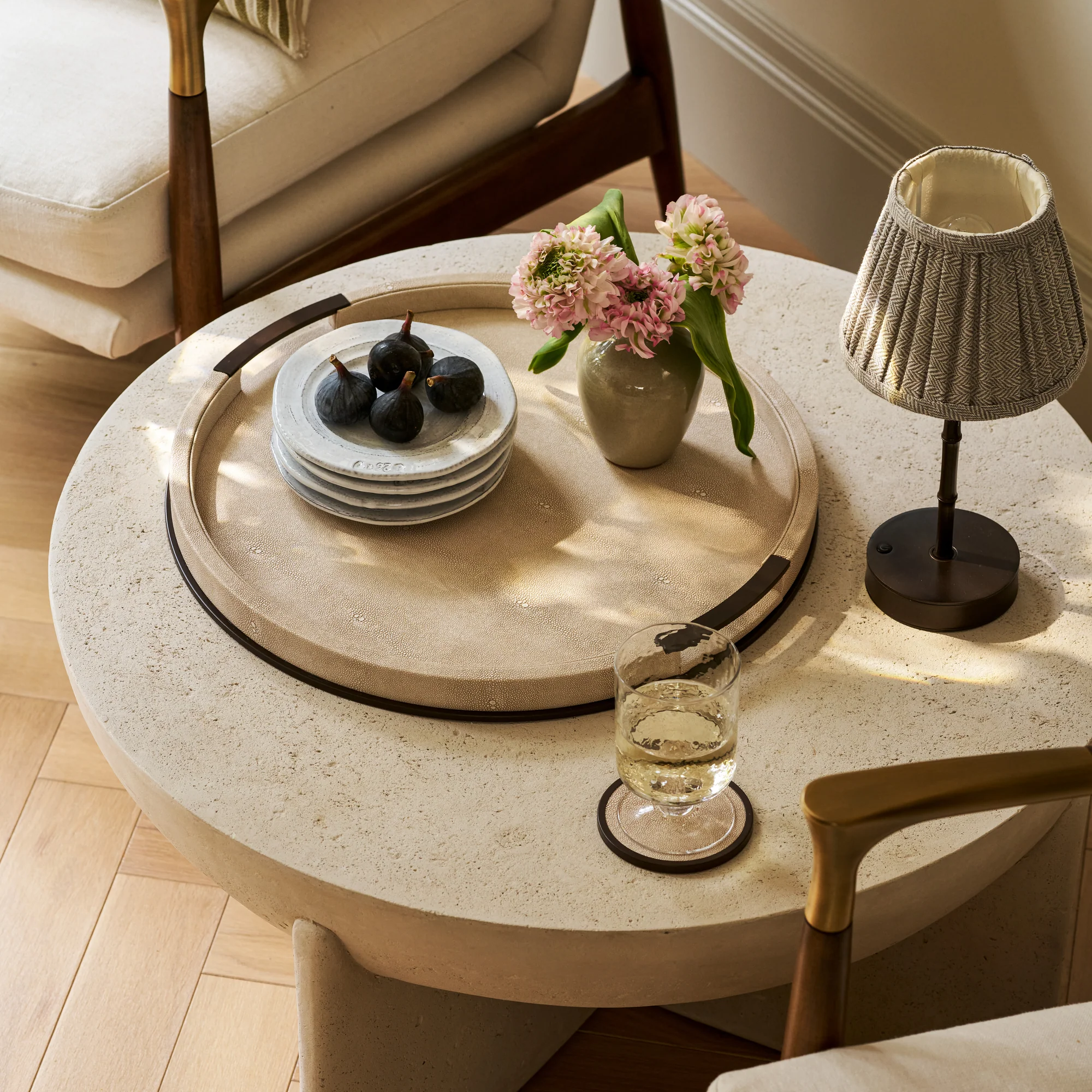 Large Round Ecru Shagreen Tray - Image 2