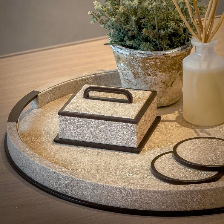 Large Round Ecru Shagreen Tray - Image 3