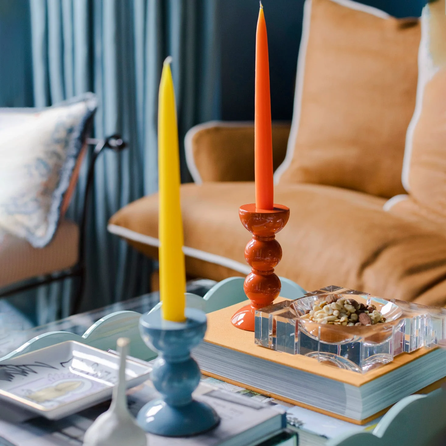 Medium Orange Bobbin Candlestick - 14cm - Image 2