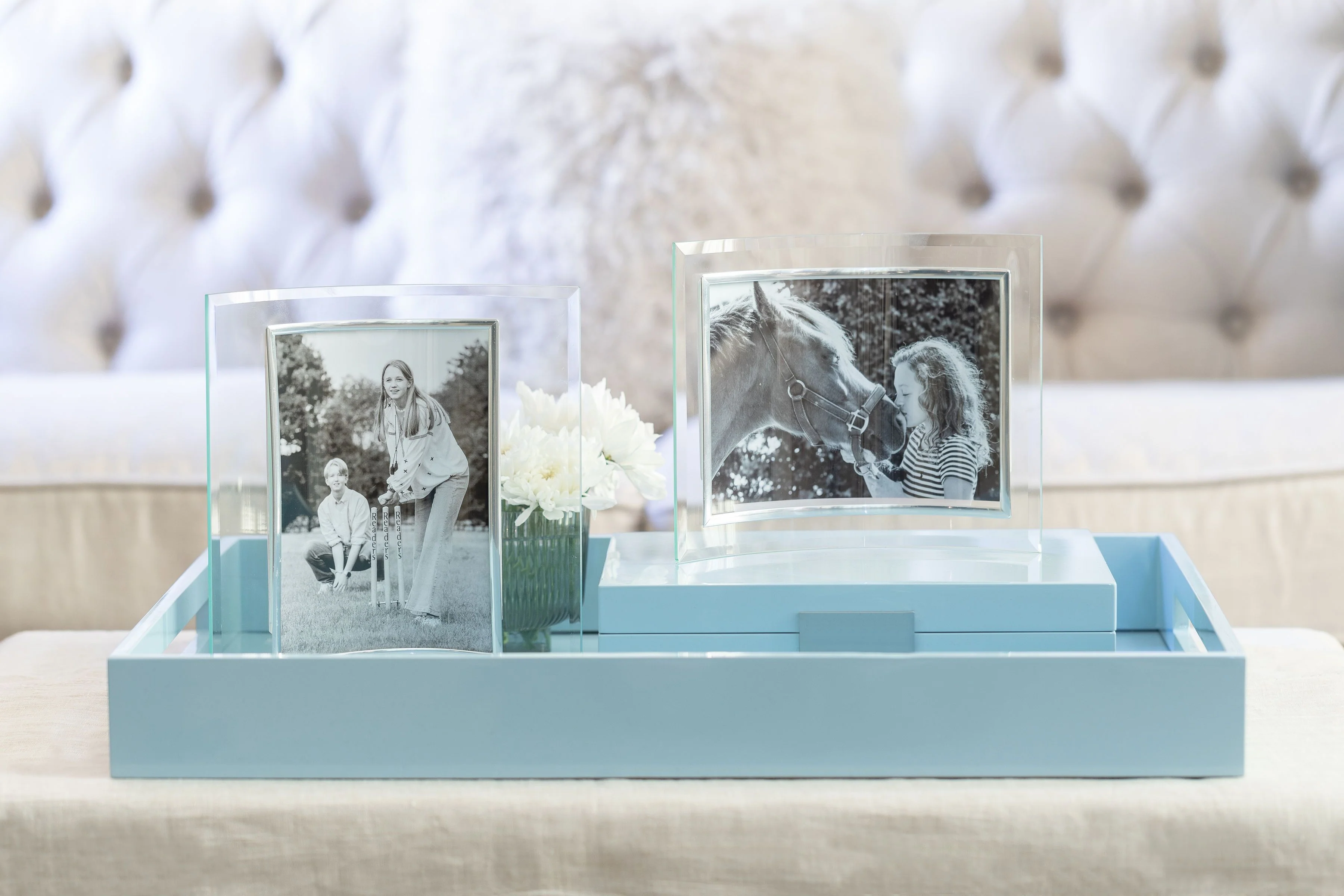 Pale Denim Blue Large Lacquered Ottoman Tray - Image 2