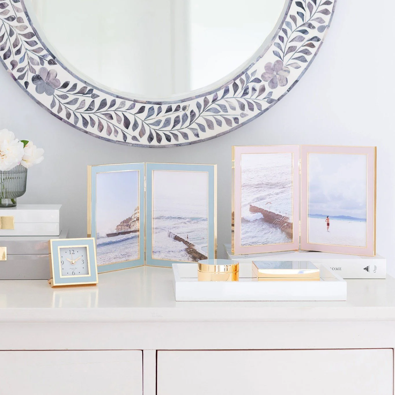 Pale Pink Enamel & Gold Double Frame - Image 2