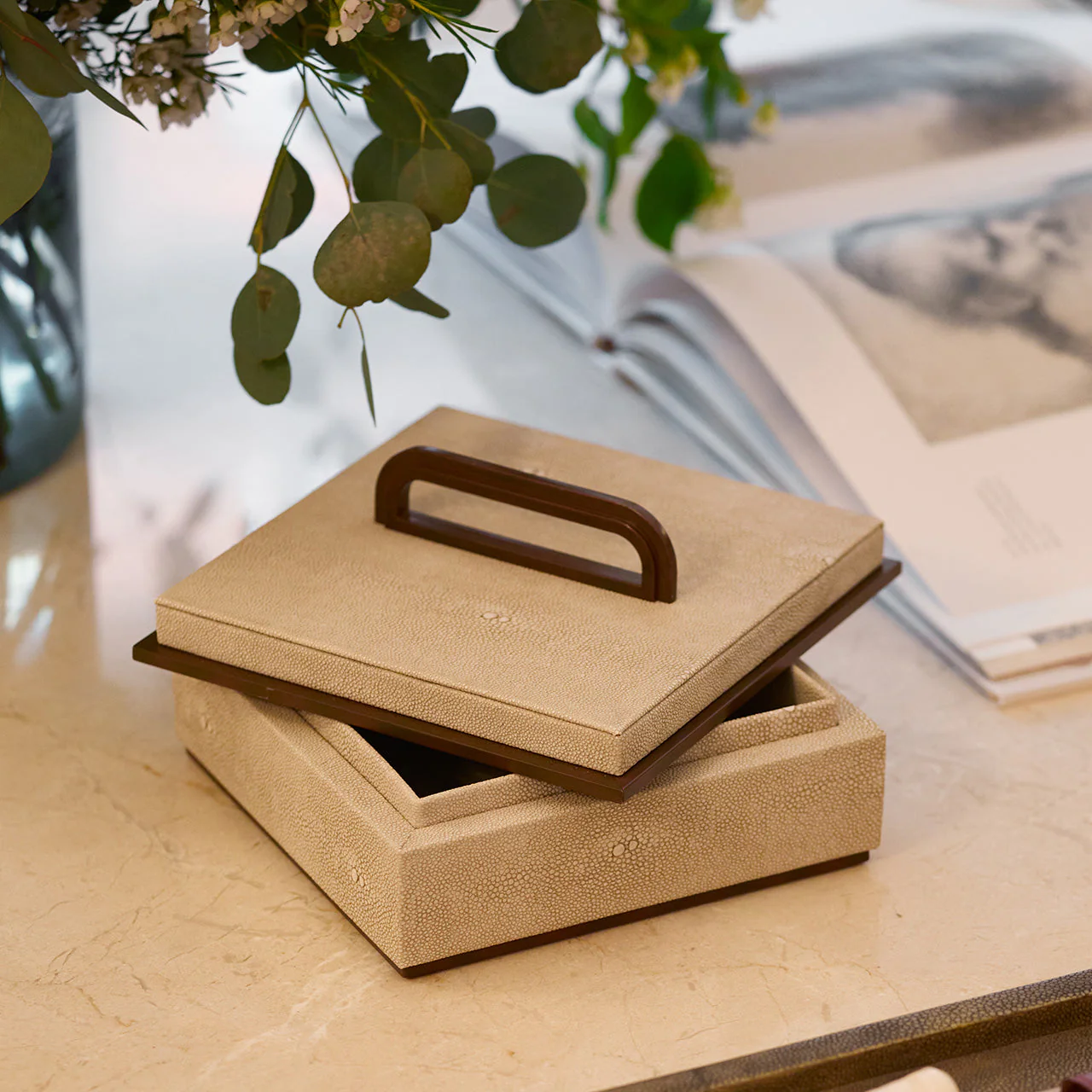 Small Ecru Faux Shagreen Box - Image 5