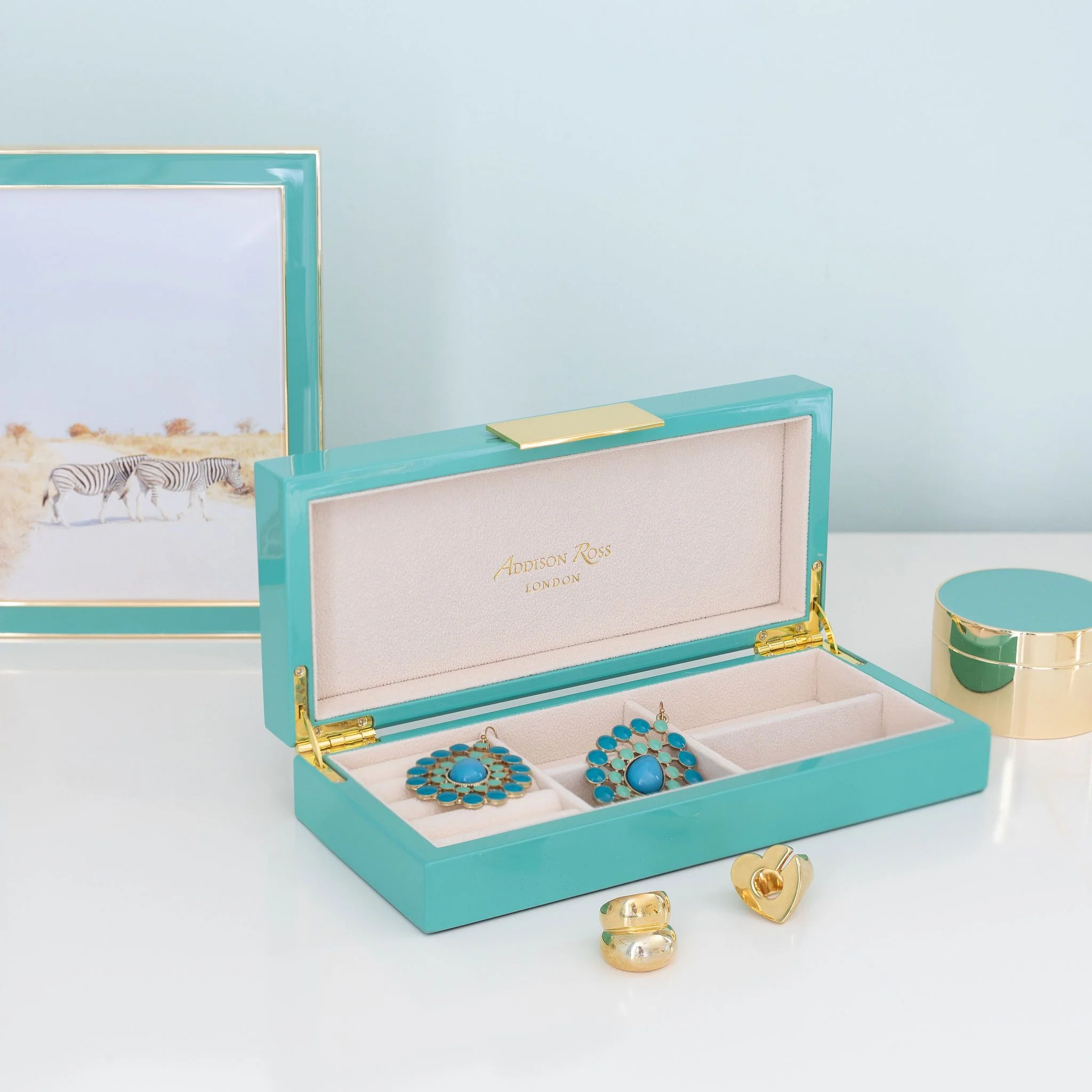 Turquoise Jewellery Box with Gold - Image 2