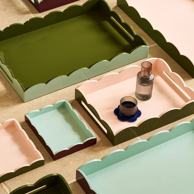 Khaki & Pink Lacquered Scallop Small Two-Tone Tray - Image 2